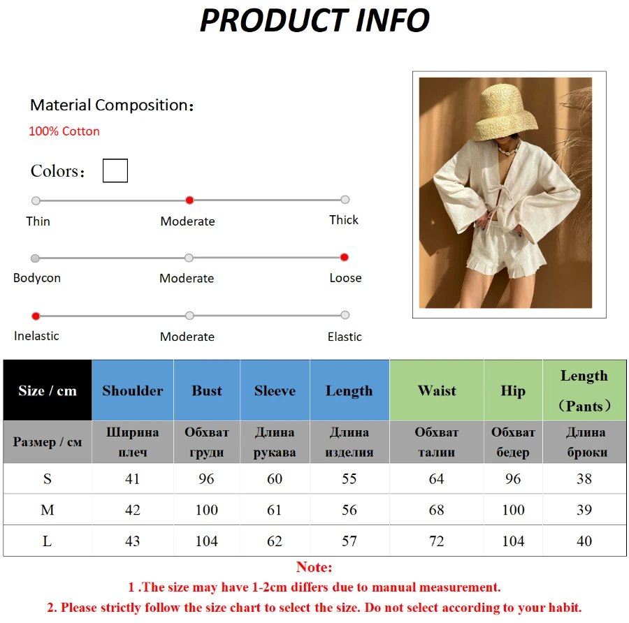 Bronladies Lace Up Long Sleeves Shorts Set Summer Womem's Solid Color Top Fashionable Loose Casual Flounce Shorts 2-Piece Set