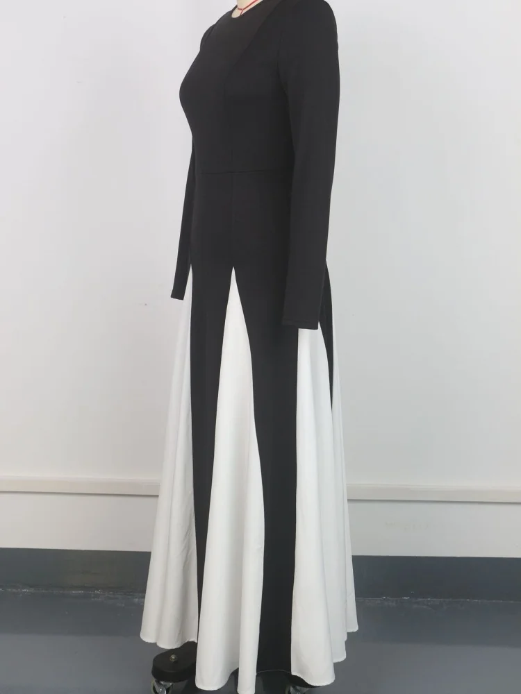 Wmstar 2025 New Women Fashionable Elegant Dress Tight A Line Large Skirt Hem Long Sleeve Round Neck Dress Color Blocking