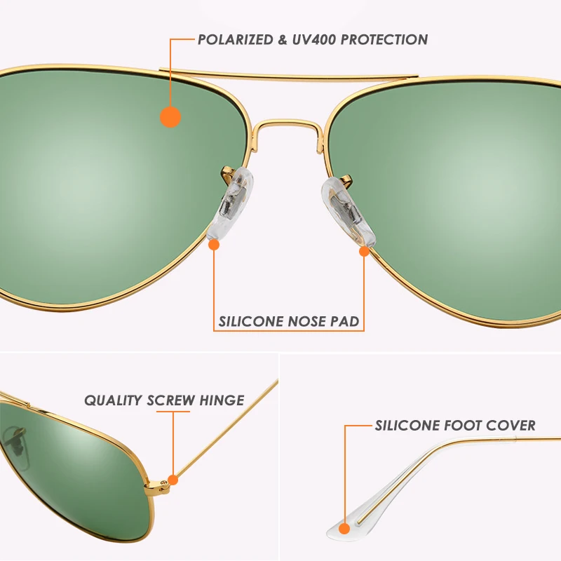 Air Force Pilot Sunglasses Men Polarized 62mm Frame Width Large Sun Glasses Male UVA/UVB Sunglass de sol With Case