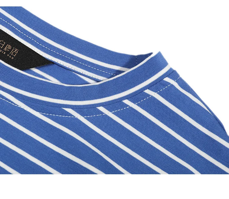 LOUIS YAO Contrast Colors Women's T-Shirts 2025 Autumn Striped Lace Long Sleeve Tees Slightly Stretchy Round Neck Casual Tops