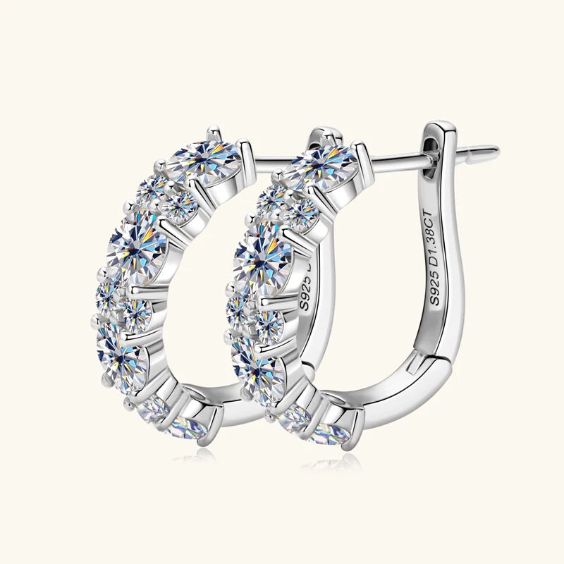 Anziw Sparking VVS1 Moissanite Earrings S925 Silver U Shape Hoop Earrings for Women Hot Sale Wedding Jewelry Certified 2.76CTTW.