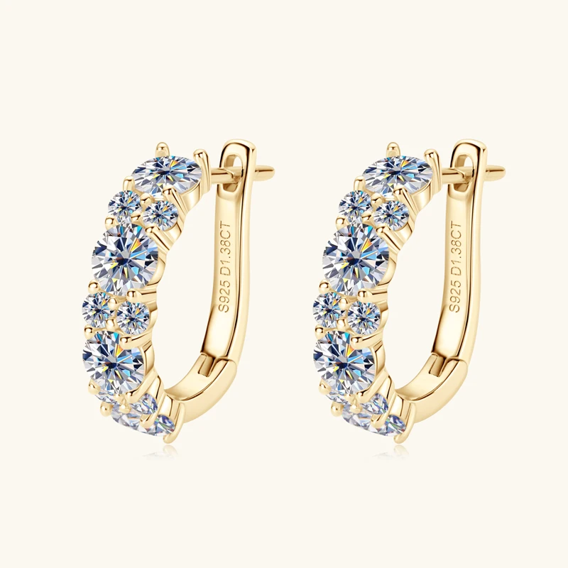 Anziw Sparking VVS1 Moissanite Earrings S925 Silver U Shape Hoop Earrings for Women Hot Sale Wedding Jewelry Certified 2.76CTTW.
