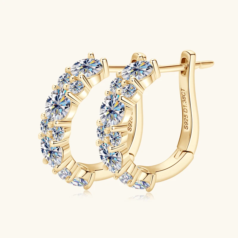 Anziw Sparking VVS1 Moissanite Earrings S925 Silver U Shape Hoop Earrings for Women Hot Sale Wedding Jewelry Certified 2.76CTTW.