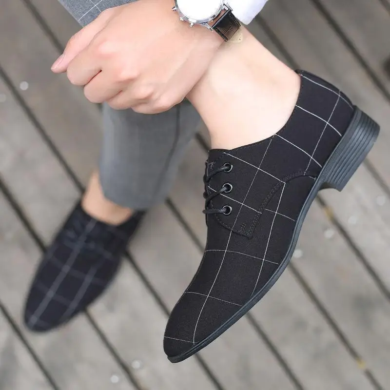 Plaid With Laces Gray Young Students Social Shoe for Men Casual Business Official Black Clothing Office New 39 Dress Shoes Man