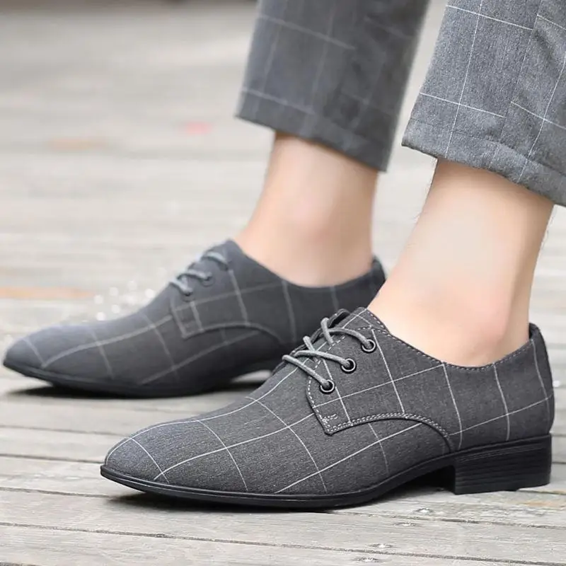 Plaid With Laces Gray Young Students Social Shoe for Men Casual Business Official Black Clothing Office New 39 Dress Shoes Man