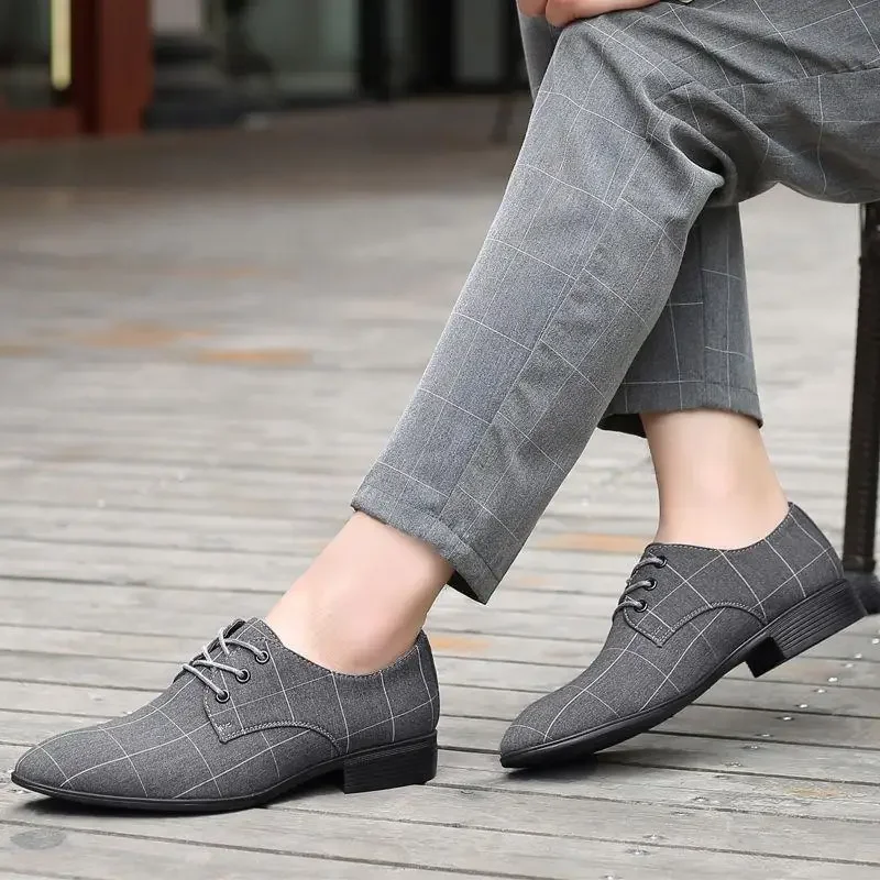 Plaid With Laces Gray Young Students Social Shoe for Men Casual Business Official Black Clothing Office New 39 Dress Shoes Man