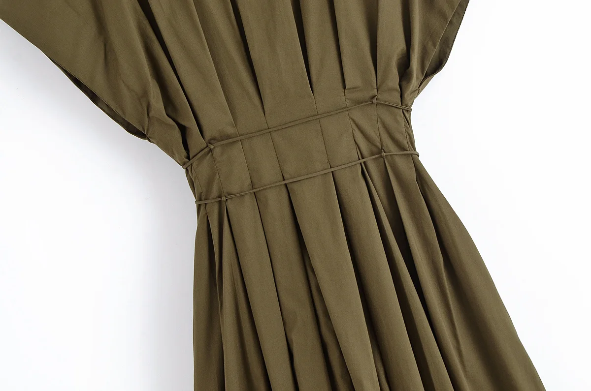 HH Summer Woman Lace Pleated Single-Breasted Design Midi Dress Women V-Neck Short Sleeve Chic Dress Elegant Slim Beach Dress