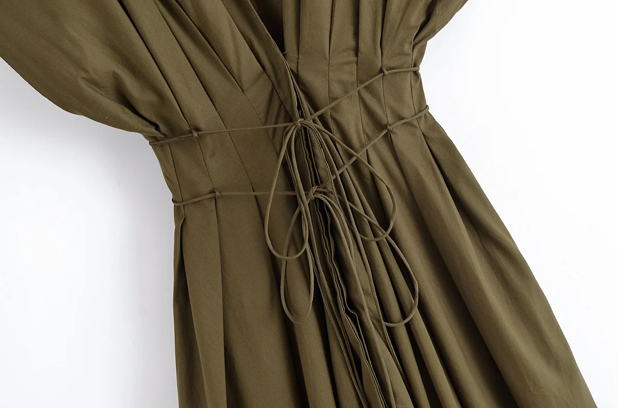 HH Summer Woman Lace Pleated Single-Breasted Design Midi Dress Women V-Neck Short Sleeve Chic Dress Elegant Slim Beach Dress