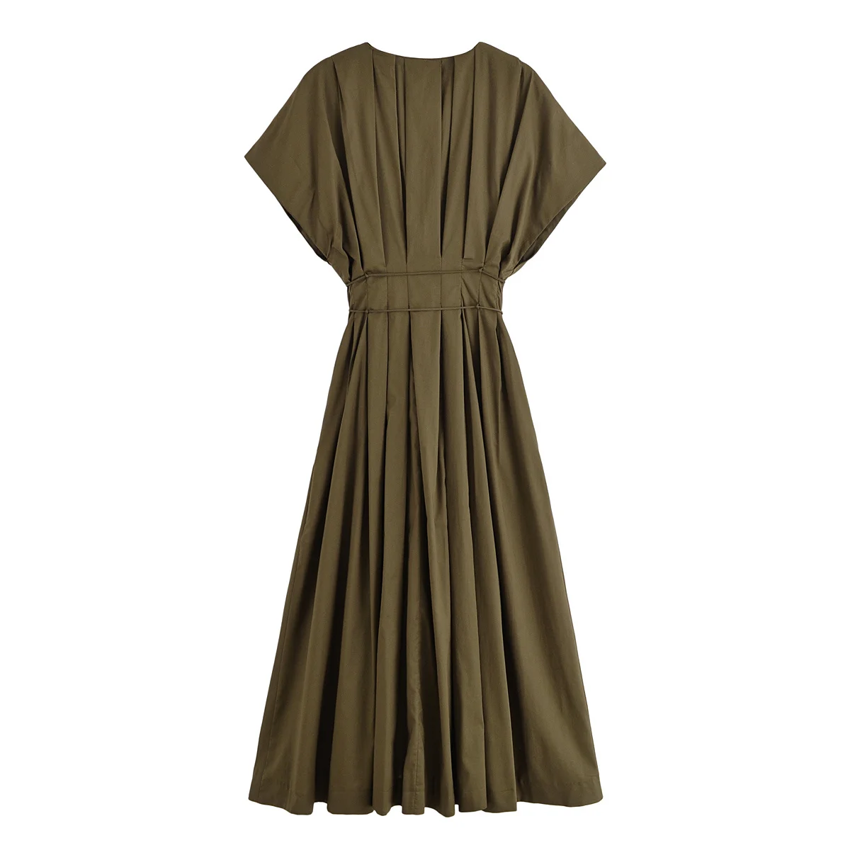 HH Summer Woman Lace Pleated Single-Breasted Design Midi Dress Women V-Neck Short Sleeve Chic Dress Elegant Slim Beach Dress