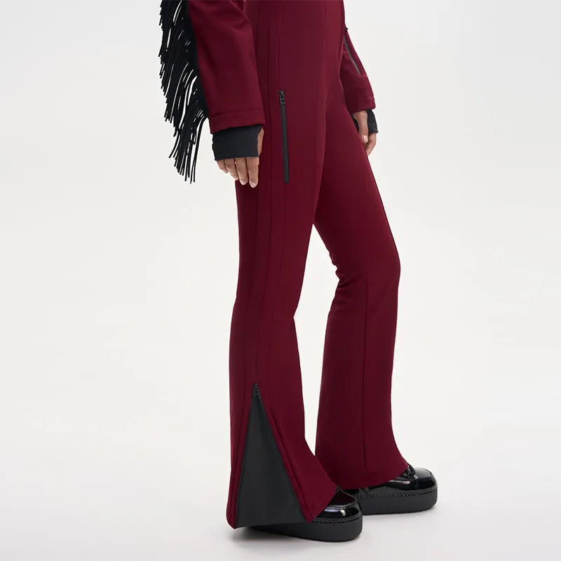 Thicken One-piece Ski Suit Women Faux Fur Hooded Tassels Coat High Waist Belt Jumpsuit 2025 Winter Windproof Waterproof Skiwears