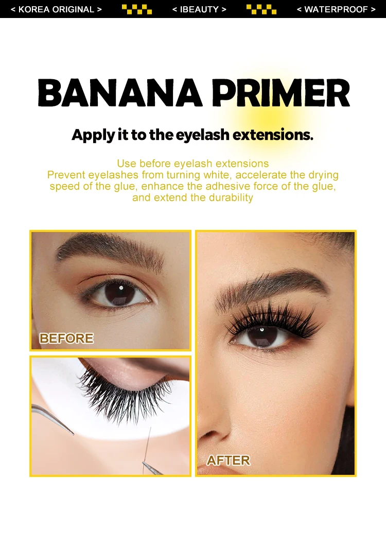 10 Bottles IBeauty Banana Primer Clear Glue Eyelash Extension Korea Original Individual 15ml Fixing Agent False Lash Supplies