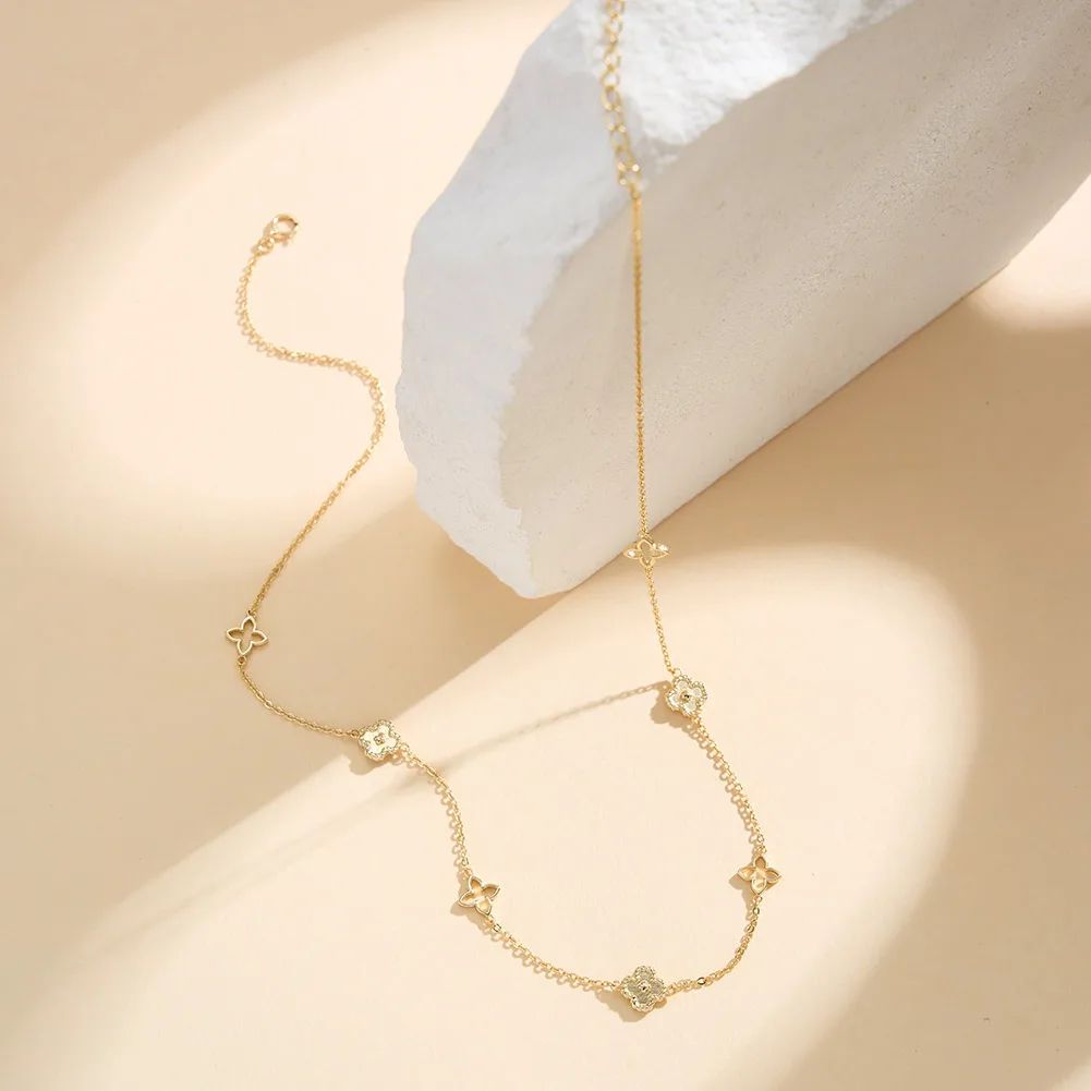 ORSA JEWELS Classic Flower Choker Necklace 925 Sterling Silver Elegant Flower Charm Necklace Women's Daily Dating Jewelry APN59