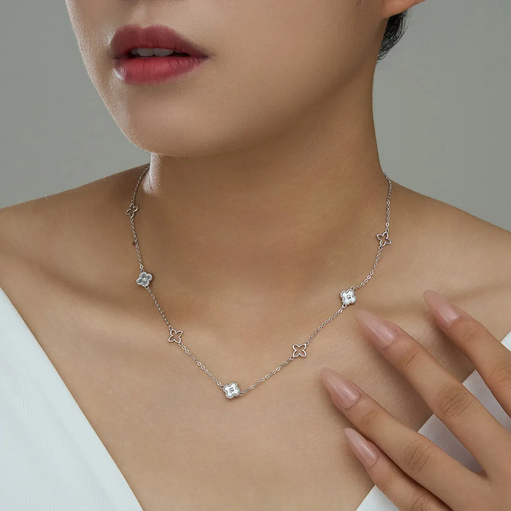 ORSA JEWELS Classic Flower Choker Necklace 925 Sterling Silver Elegant Flower Charm Necklace Women's Daily Dating Jewelry APN59