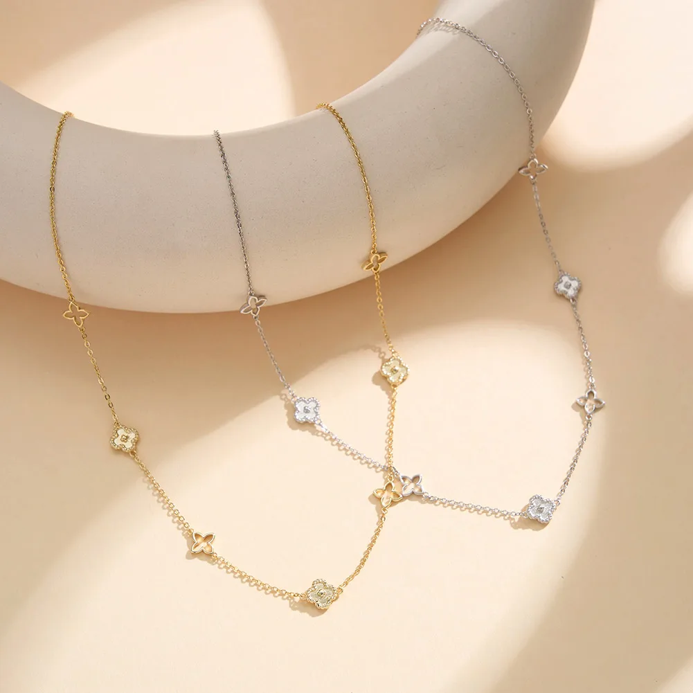 ORSA JEWELS Classic Flower Choker Necklace 925 Sterling Silver Elegant Flower Charm Necklace Women's Daily Dating Jewelry APN59