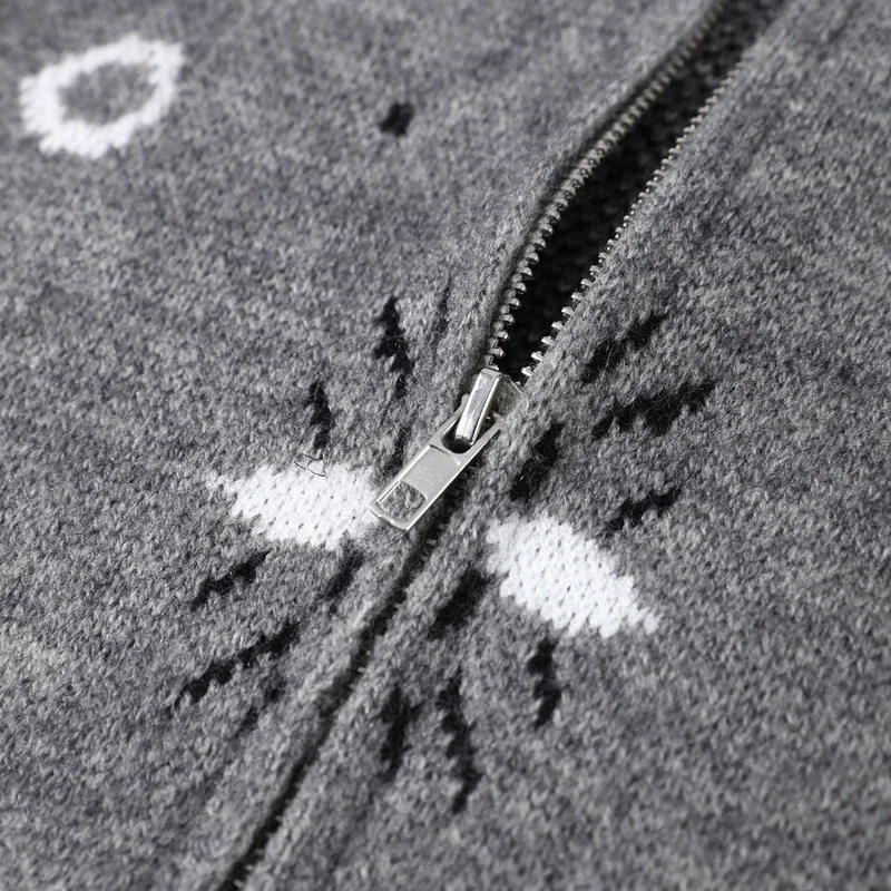 2026 Spring Loose Knit Jacquard Stand Collar Women Cardigan Zipper Full Sleeve Pockets Loose Sweater Fashion Lady Soft Knitwear