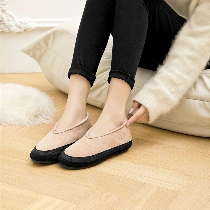 AIYUQI Winter Flat Shoes Women 2025 New Fur Lining Warm Women Snow Shoes Genuine Leather Comfortable Female Winter Ballet Shoes
