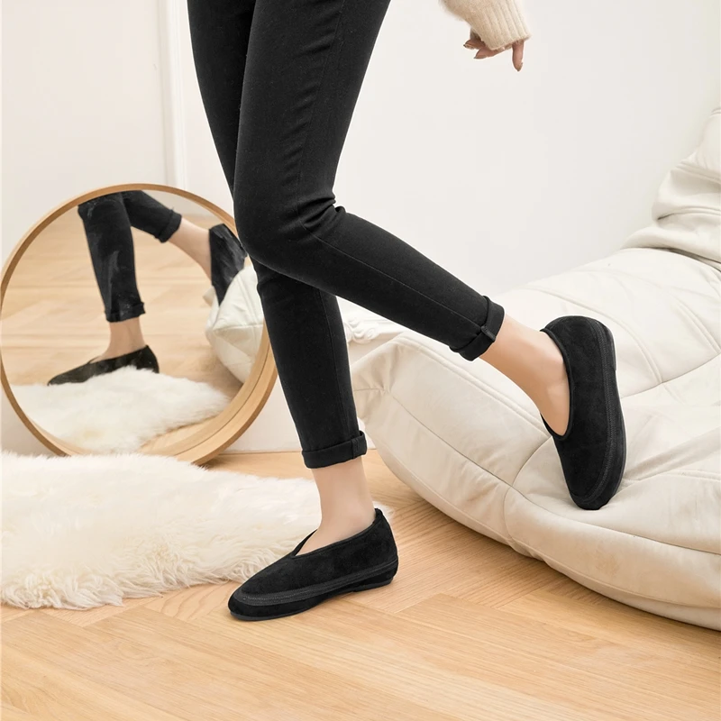 AIYUQI Winter Flat Shoes Women 2025 New Fur Lining Warm Women Snow Shoes Genuine Leather Comfortable Female Winter Ballet Shoes