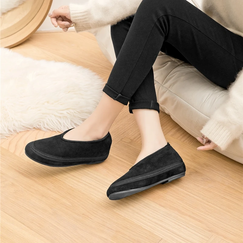 AIYUQI Winter Flat Shoes Women 2025 New Fur Lining Warm Women Snow Shoes Genuine Leather Comfortable Female Winter Ballet Shoes