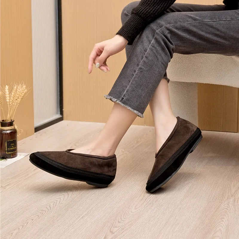 AIYUQI Winter Flat Shoes Women 2025 New Fur Lining Warm Women Snow Shoes Genuine Leather Comfortable Female Winter Ballet Shoes