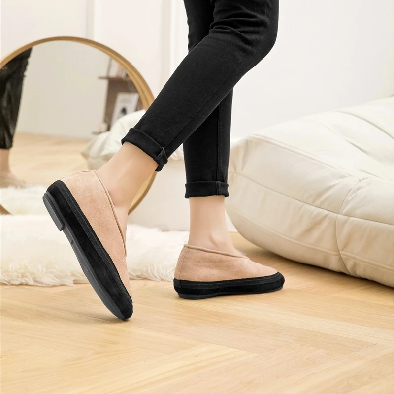 AIYUQI Winter Flat Shoes Women 2025 New Fur Lining Warm Women Snow Shoes Genuine Leather Comfortable Female Winter Ballet Shoes