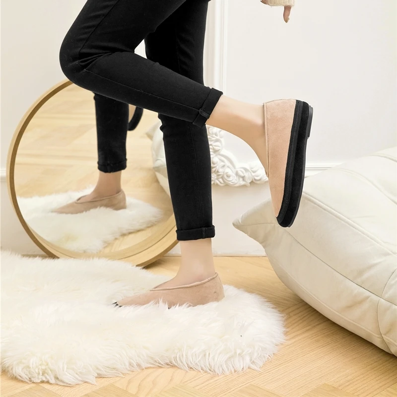 AIYUQI Winter Flat Shoes Women 2025 New Fur Lining Warm Women Snow Shoes Genuine Leather Comfortable Female Winter Ballet Shoes