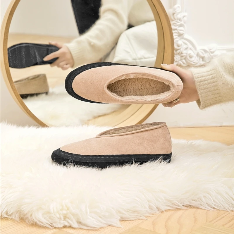 AIYUQI Winter Flat Shoes Women 2025 New Fur Lining Warm Women Snow Shoes Genuine Leather Comfortable Female Winter Ballet Shoes