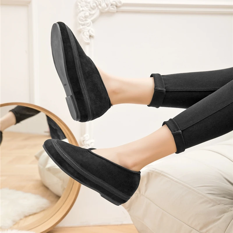 AIYUQI Winter Flat Shoes Women 2025 New Fur Lining Warm Women Snow Shoes Genuine Leather Comfortable Female Winter Ballet Shoes