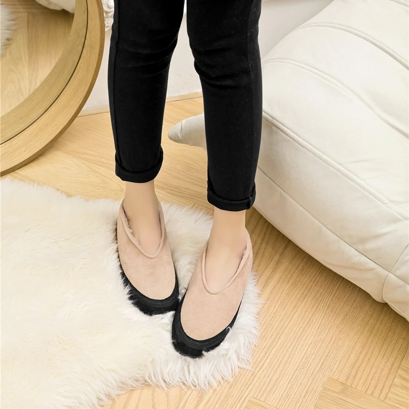 AIYUQI Winter Flat Shoes Women 2025 New Fur Lining Warm Women Snow Shoes Genuine Leather Comfortable Female Winter Ballet Shoes
