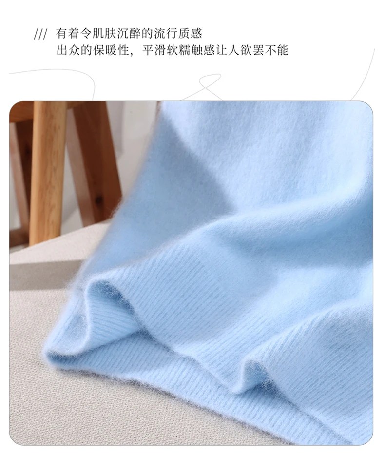 Women's Short Sleeved 100% Pure Mink Cashmere Knitted Sweater Autumn Winter New V-Neck T-Shirt Top Casual Solid Color Base Shirt