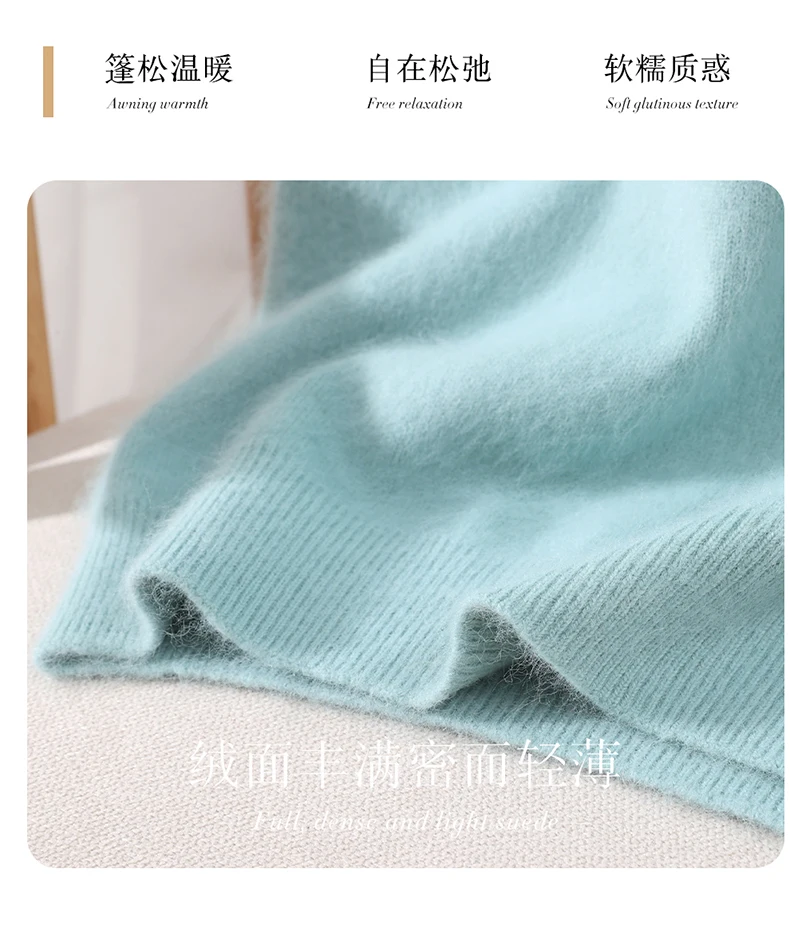 Women's Short Sleeved 100% Pure Mink Cashmere Knitted Sweater Autumn Winter New V-Neck T-Shirt Top Casual Solid Color Base Shirt