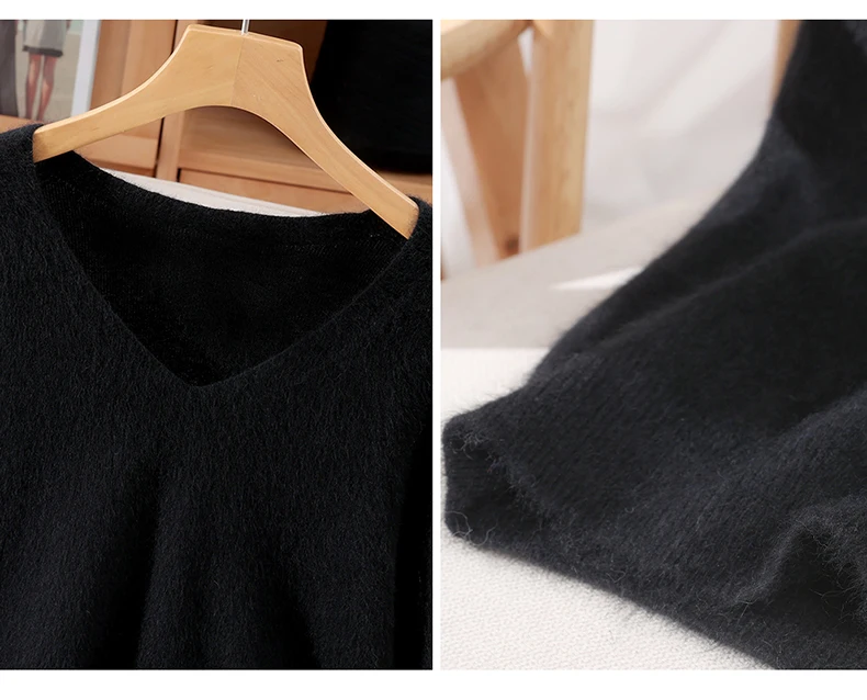 Women's Short Sleeved 100% Pure Mink Cashmere Knitted Sweater Autumn Winter New V-Neck T-Shirt Top Casual Solid Color Base Shirt