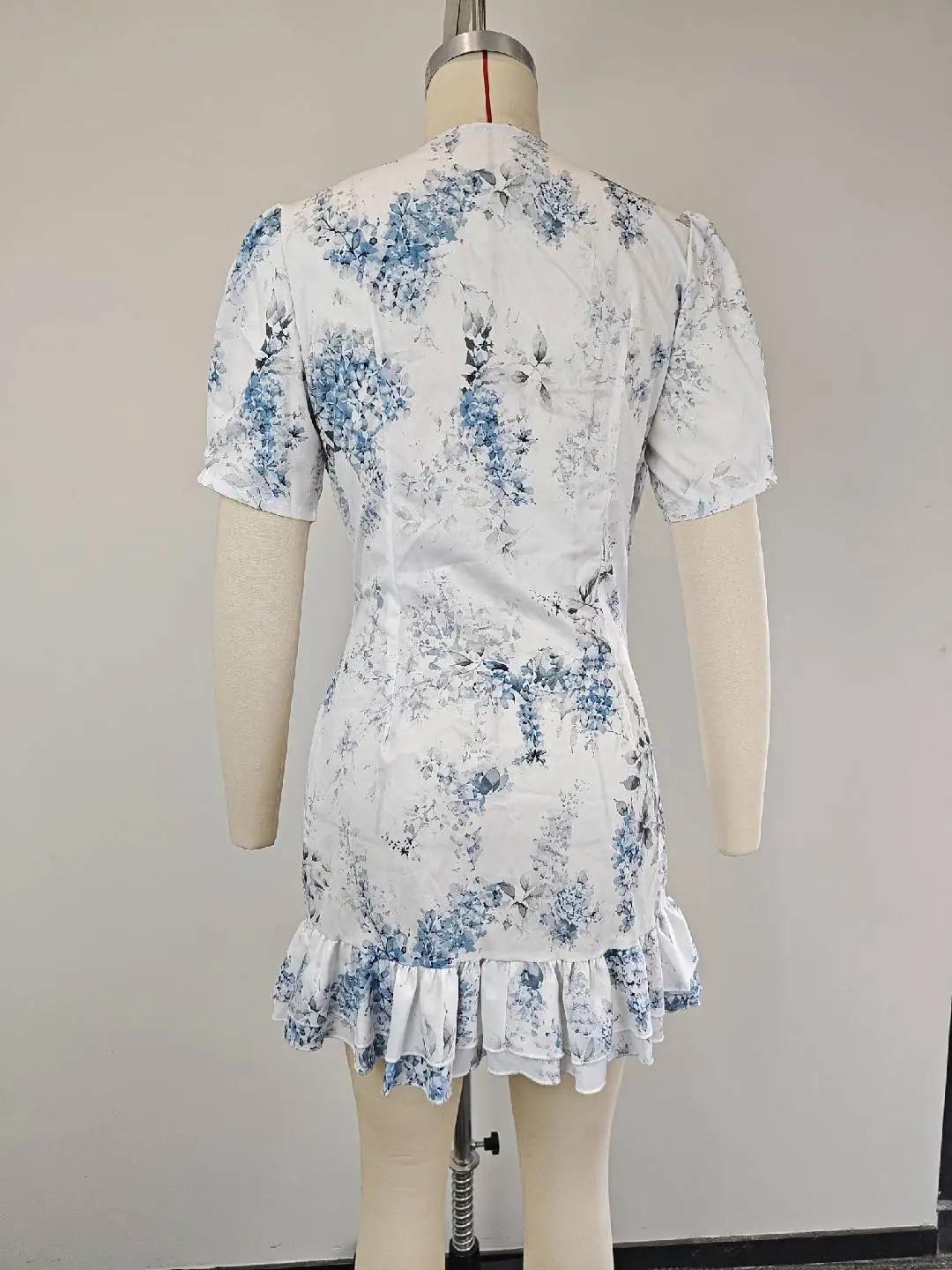 Women Sexy Flora Painted Ruffle Slim Dress Chic Deep V-neck Double Layered Ruffled Hem Dresses Lady New Daily Party Gowns