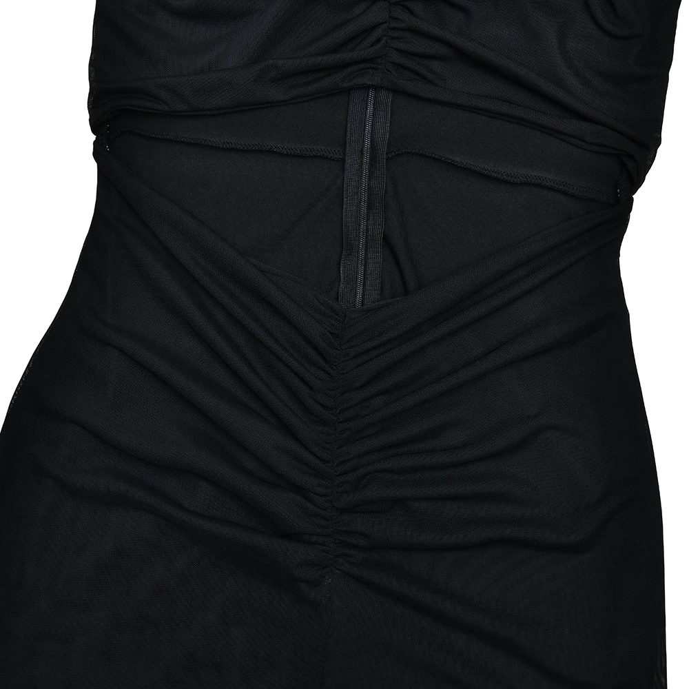 JULISSA MO Sexy Hollow Out Turtleneck Women Maxi Dress Coffee Short Sleeve See Through Mesh Bodycon Elegant Party Evening Dress