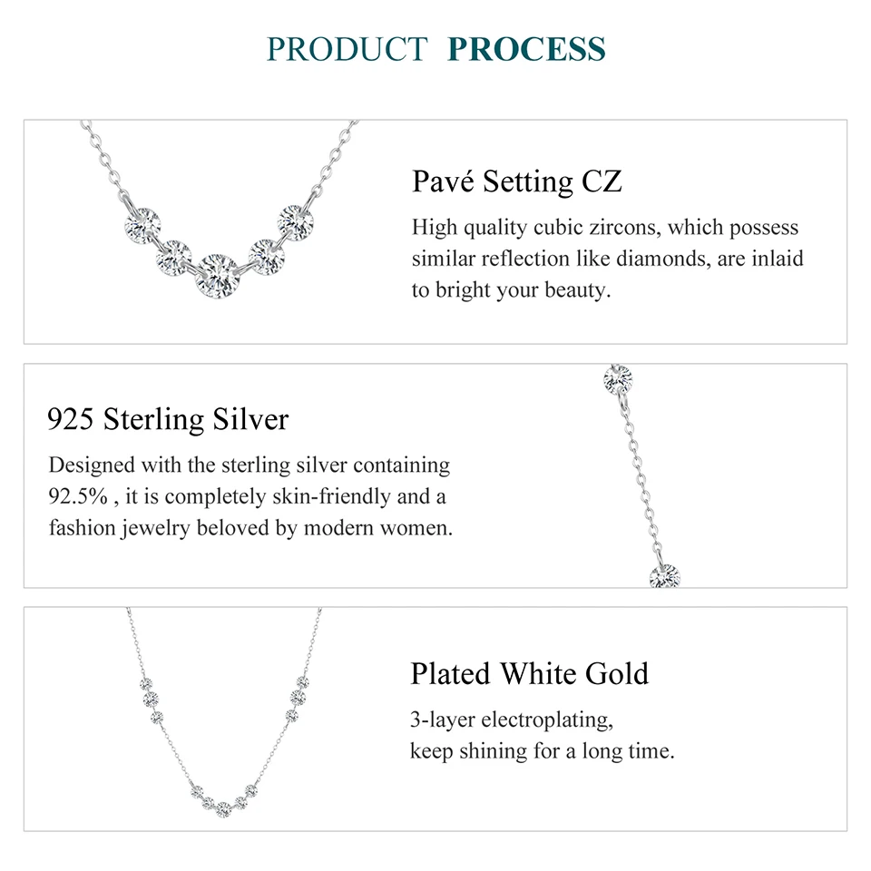 Bamoer 925 Sterling Silver Dainty Necklaces for Women Cubic Zirconia Choker Pendant Simple CZ Necklace Trendy Jewelry Gifts
