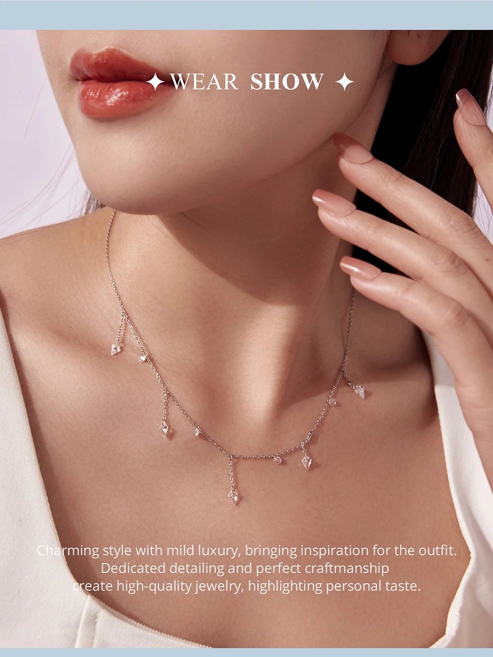 Bamoer 925 Sterling Silver Dainty Necklaces for Women Cubic Zirconia Choker Pendant Simple CZ Necklace Trendy Jewelry Gifts