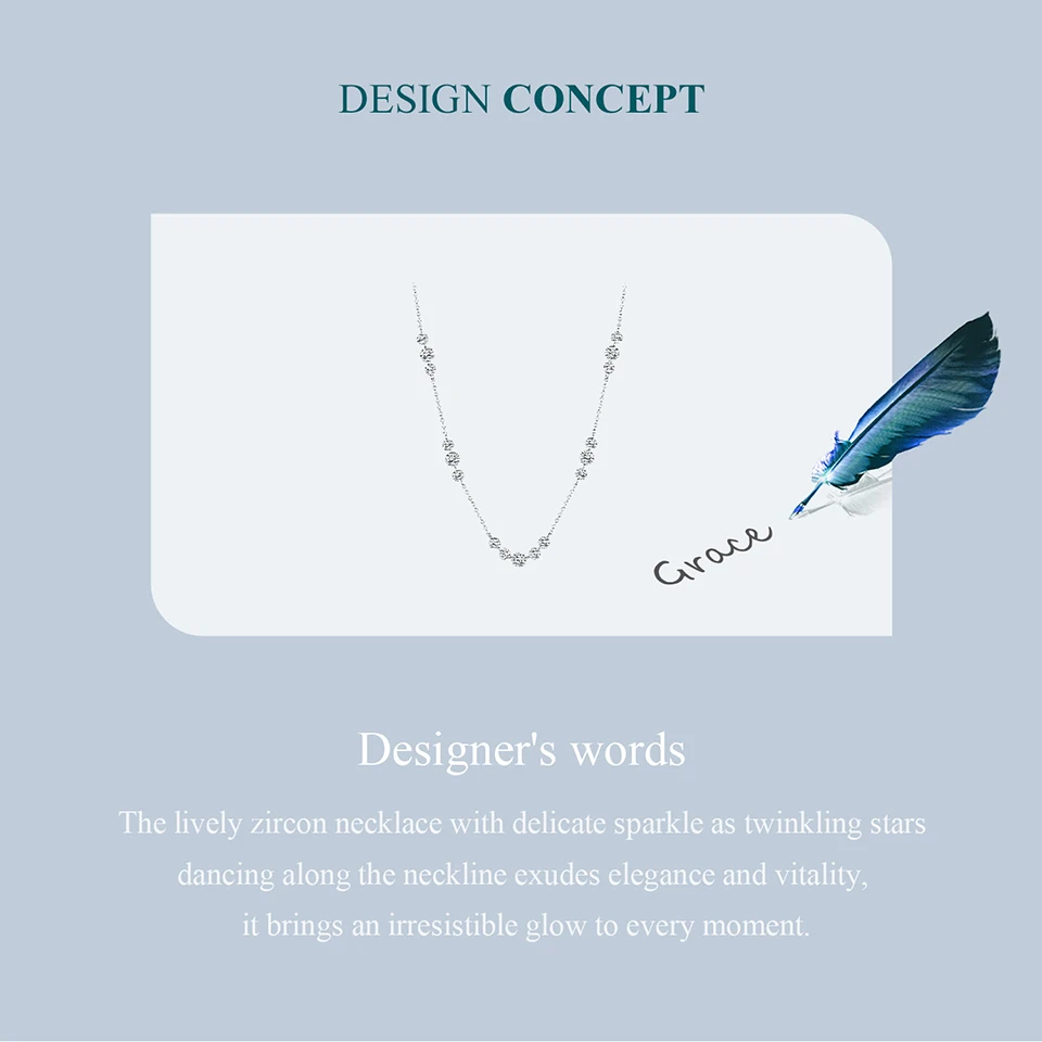 Bamoer 925 Sterling Silver Dainty Necklaces for Women Cubic Zirconia Choker Pendant Simple CZ Necklace Trendy Jewelry Gifts