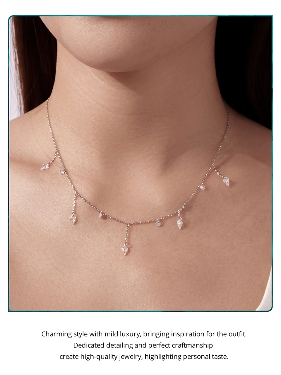 Bamoer 925 Sterling Silver Dainty Necklaces for Women Cubic Zirconia Choker Pendant Simple CZ Necklace Trendy Jewelry Gifts