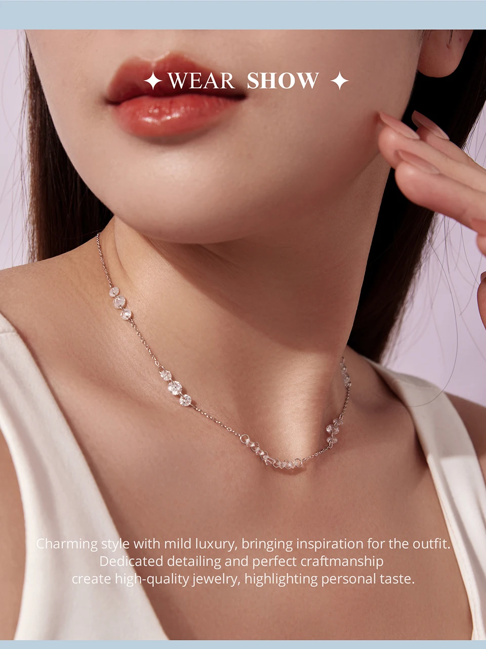 Bamoer 925 Sterling Silver Dainty Necklaces for Women Cubic Zirconia Choker Pendant Simple CZ Necklace Trendy Jewelry Gifts