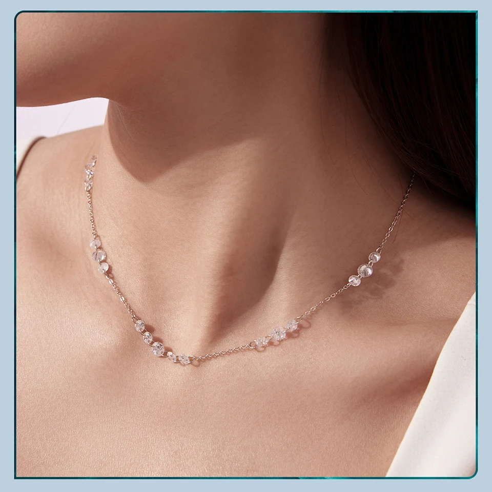Bamoer 925 Sterling Silver Dainty Necklaces for Women Cubic Zirconia Choker Pendant Simple CZ Necklace Trendy Jewelry Gifts