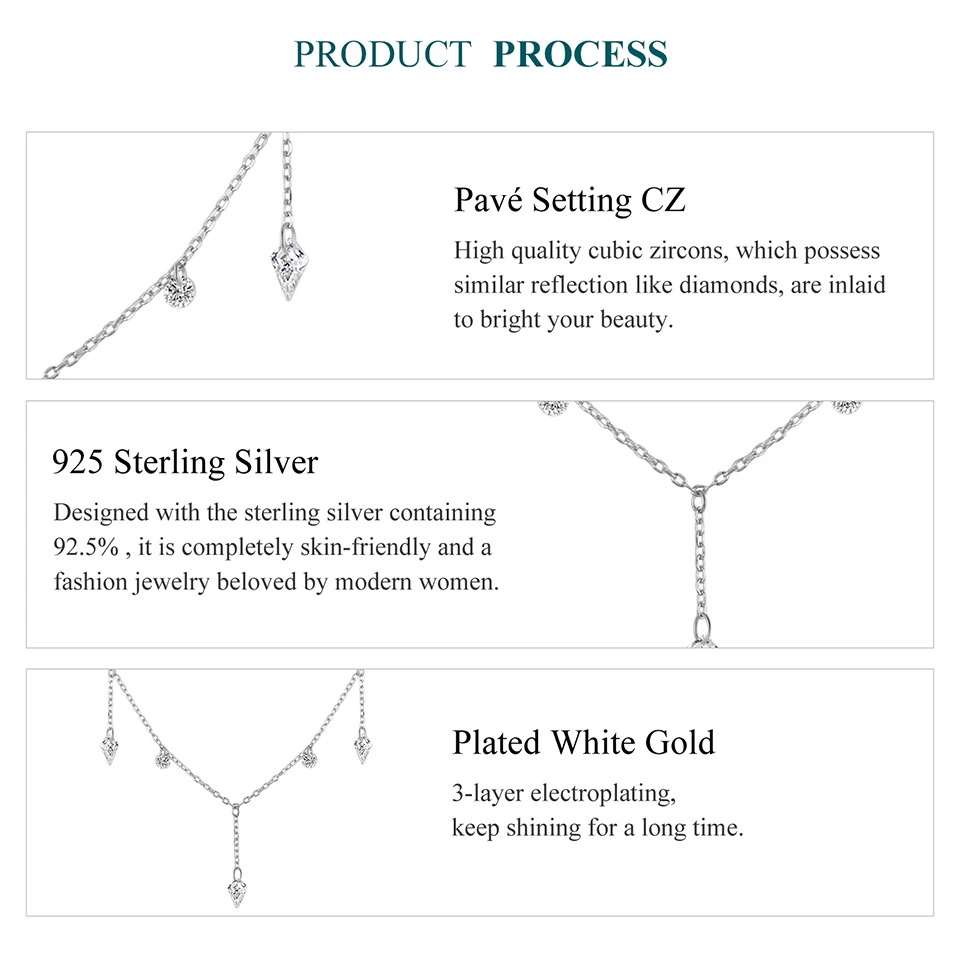 Bamoer 925 Sterling Silver Dainty Necklaces for Women Cubic Zirconia Choker Pendant Simple CZ Necklace Trendy Jewelry Gifts