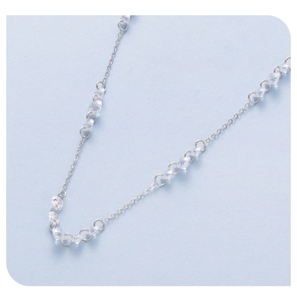 Bamoer 925 Sterling Silver Dainty Necklaces for Women Cubic Zirconia Choker Pendant Simple CZ Necklace Trendy Jewelry Gifts