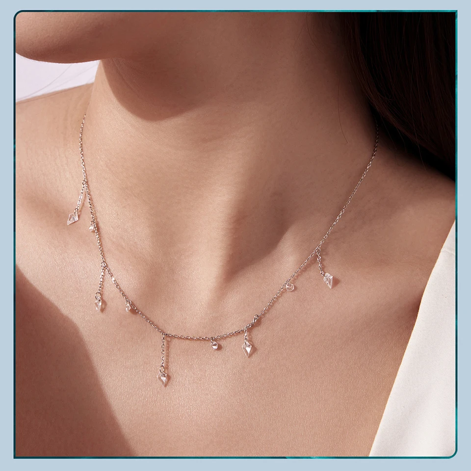 Bamoer 925 Sterling Silver Dainty Necklaces for Women Cubic Zirconia Choker Pendant Simple CZ Necklace Trendy Jewelry Gifts