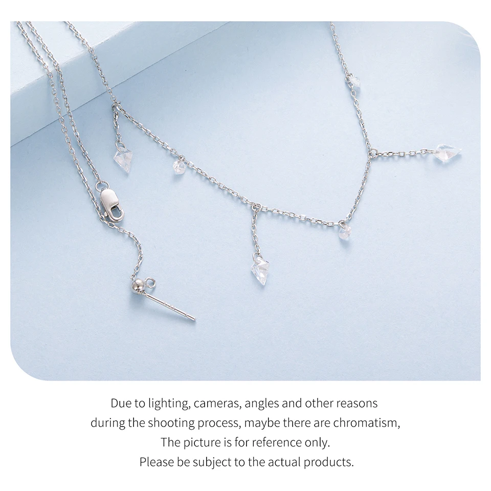 Bamoer 925 Sterling Silver Dainty Necklaces for Women Cubic Zirconia Choker Pendant Simple CZ Necklace Trendy Jewelry Gifts