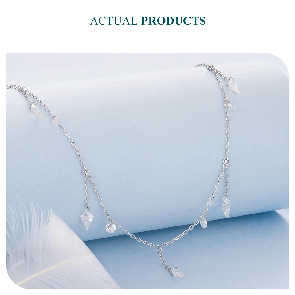 Bamoer 925 Sterling Silver Dainty Necklaces for Women Cubic Zirconia Choker Pendant Simple CZ Necklace Trendy Jewelry Gifts
