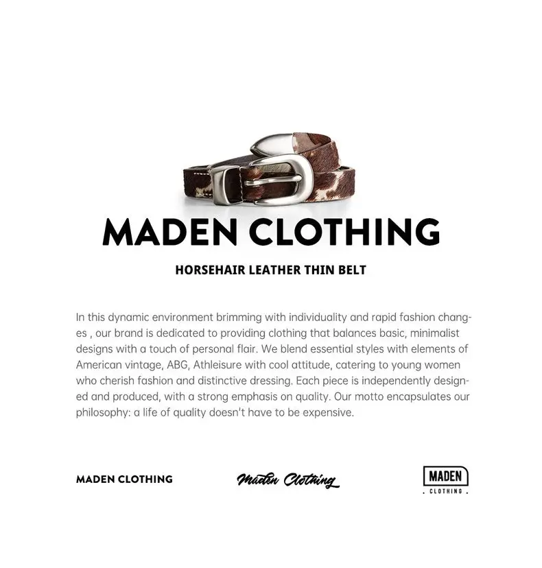 Maden Women’s Leather Belt Vintage Black Leopard Print Narrow Cowhide Belt with Pin Buckle Fashion Female Waist Accessories