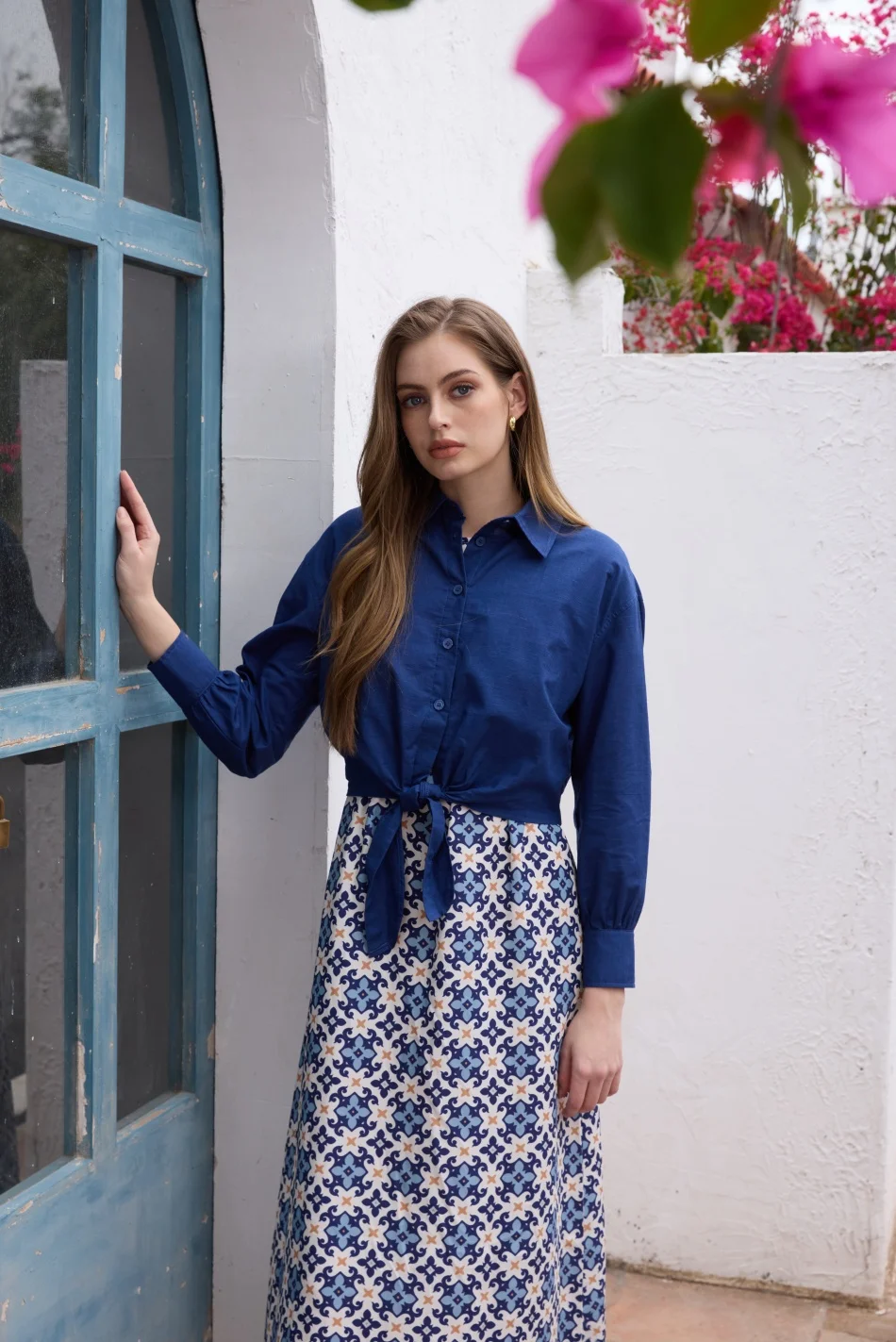 AS SS26 linen shirt + print dress collection high quality print linen and knitting cardigan woman outfit
