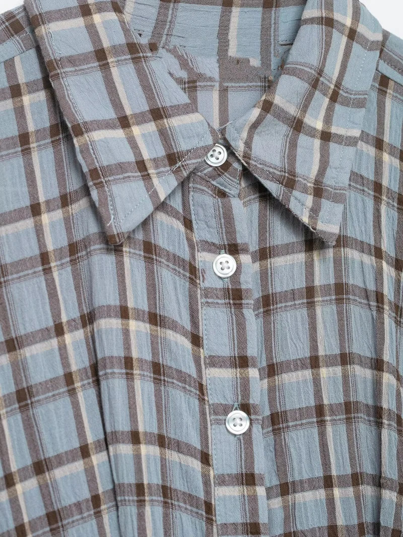 ETJ 2026 Spring Women's New Collection - Elegant and Simple Shoulder Emblem Decorated Checkered Shirt-style Long Dress