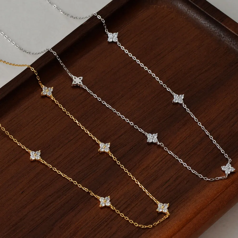 KNOBSPIN Four-Leaf Clover Moissanite Necklaces for Women 2mm D VVS1 GRA Certified Lab Moissanite s925 Sterling Silver Necklace