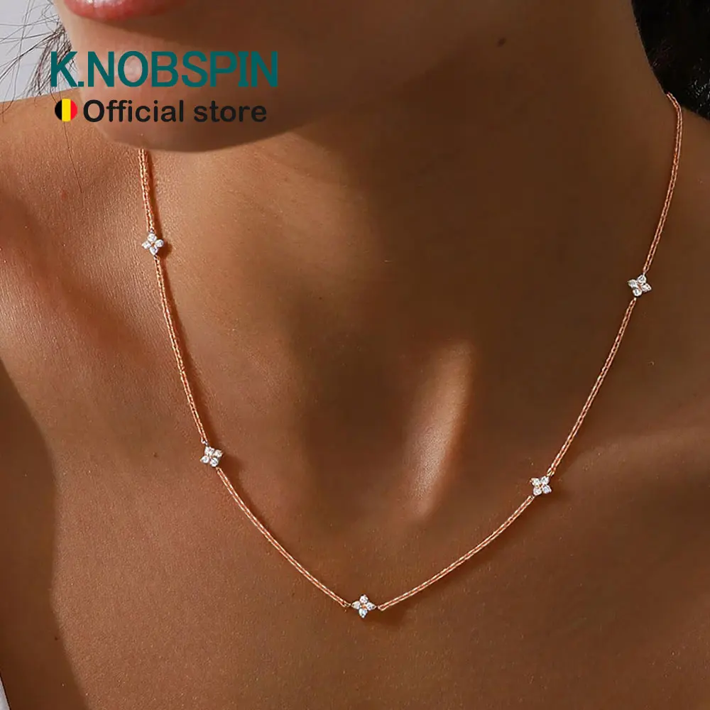 KNOBSPIN Four-Leaf Clover Moissanite Necklaces for Women 2mm D VVS1 GRA Certified Lab Moissanite s925 Sterling Silver Necklace
