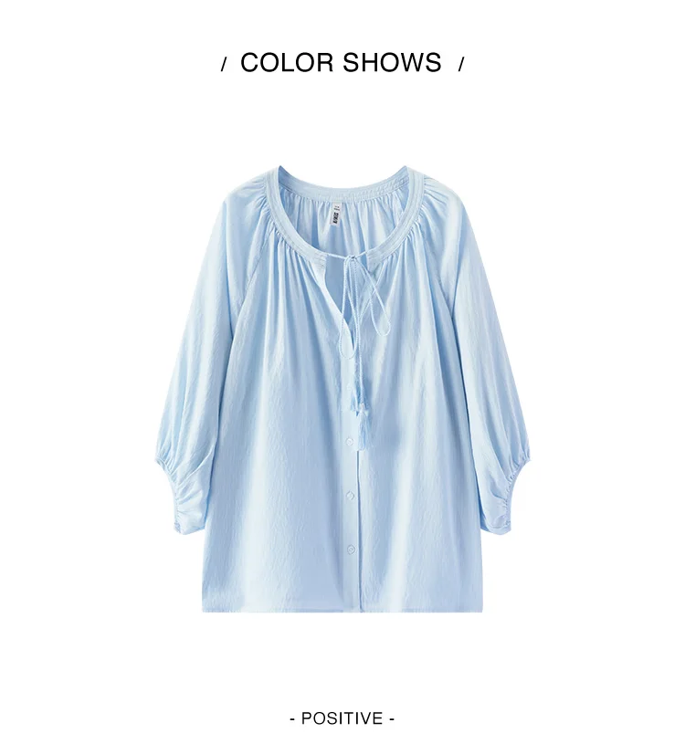 Semir Women Shirt 7/8 Lantern Sleeve Tassel Oversized Texture Shirt 2026 Summer Artistic Style
